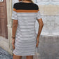 Black + Camel Loose Stripe T-Shirt Dress - Purpose + Passion Boutique