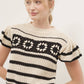 Black + Cream Knit Sweater with Ruffle Sleeve - Purpose + Passion Boutique