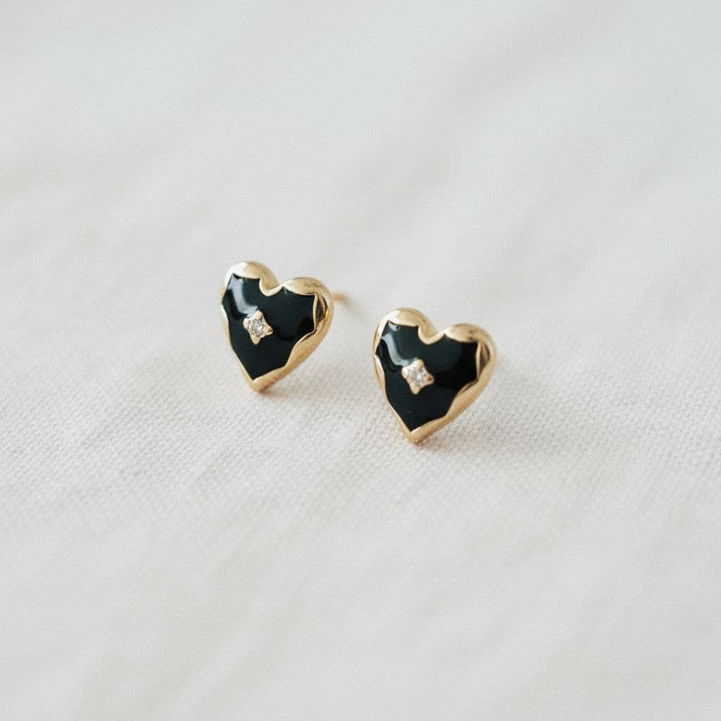 Black Drip Glaze Heart Drop Earrings - Purpose + Passion Boutique