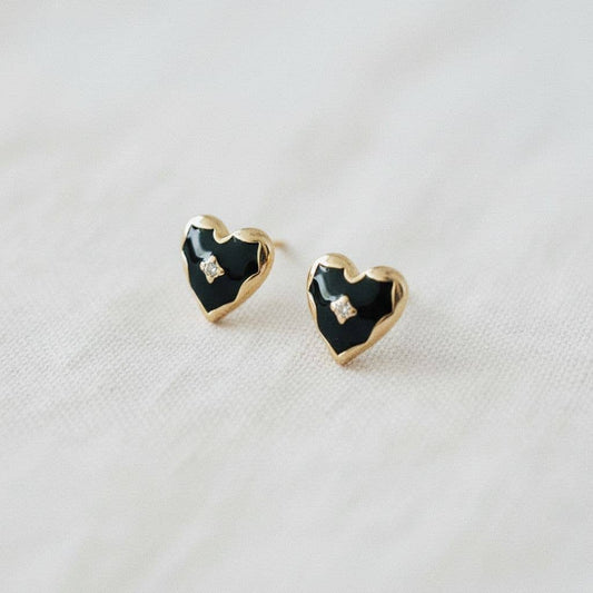 Black Drip Glaze Heart Drop Earrings - Purpose + Passion Boutique