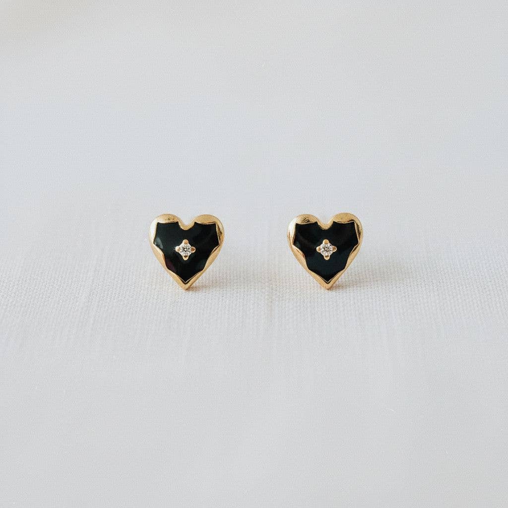 Black Drip Glaze Heart Drop Earrings - Purpose + Passion Boutique