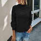 Black Drop Shoulder Solid Mock Neck Classic Knitted Sweater - Purpose + Passion Boutique