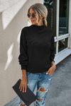 Black Drop Shoulder Solid Mock Neck Classic Knitted Sweater - Purpose + Passion Boutique