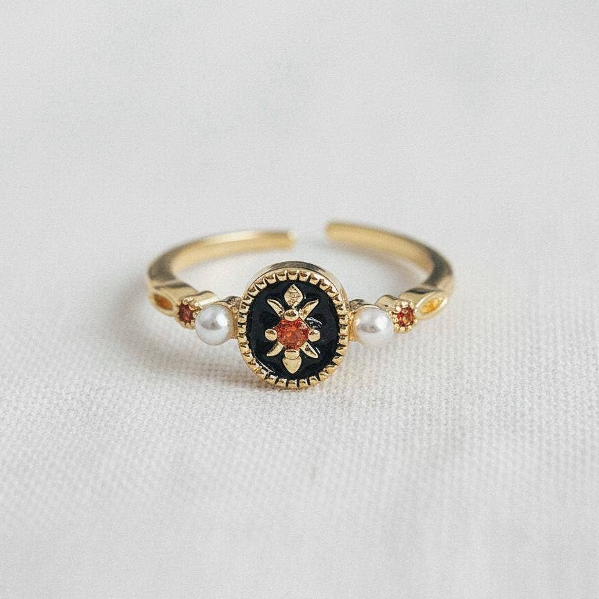 Black Enamel Accent Adjustable Ring - Purpose + Passion Boutique