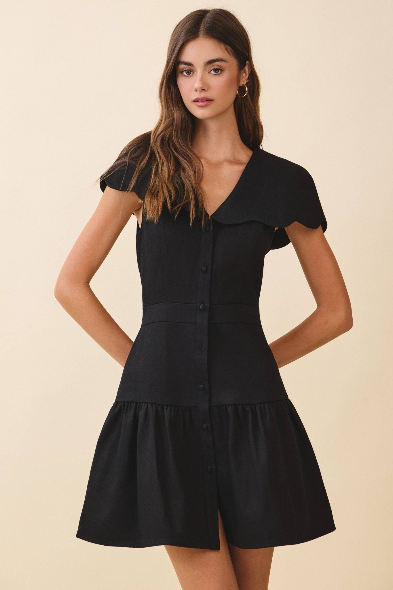 Black Fit + Flare Oversized Scalloped Collar Dress - Purpose + Passion Boutique