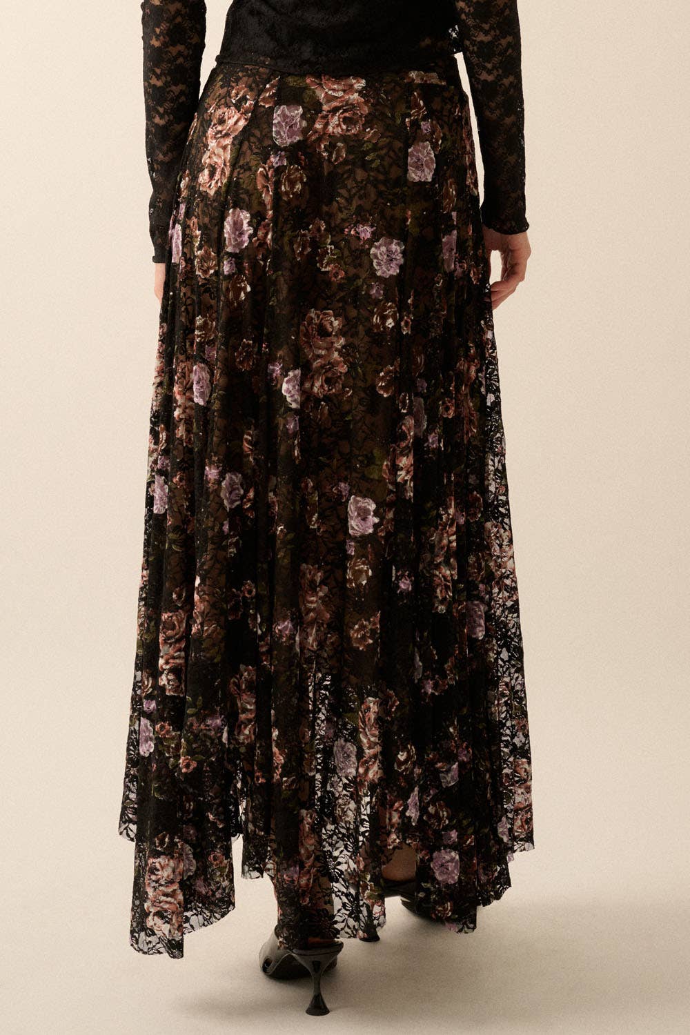 Black Floral Handkerchief - Hem Lace Maxi Skirt - Purpose + Passion Boutique