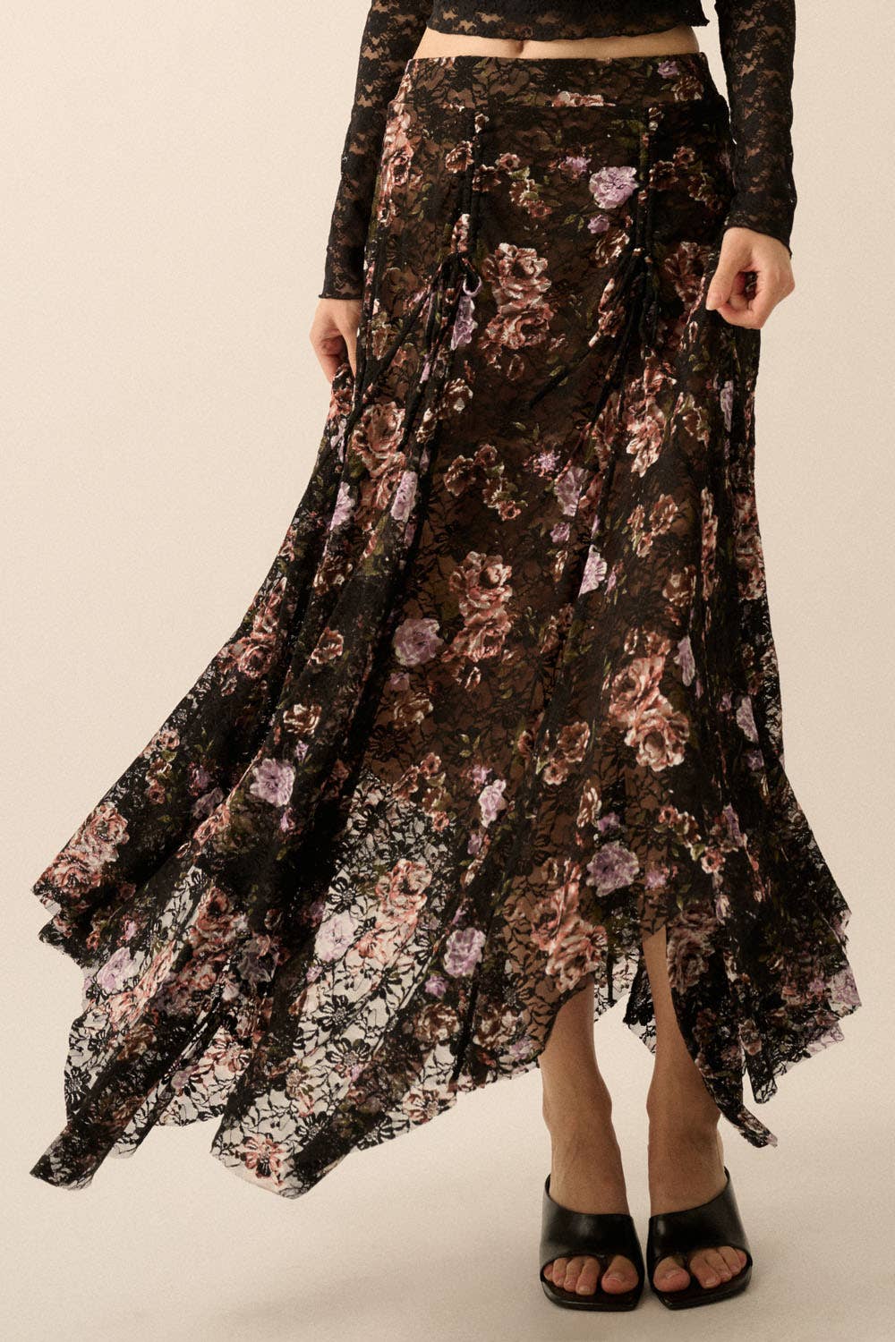 Black Floral Handkerchief - Hem Lace Maxi Skirt - Purpose + Passion Boutique