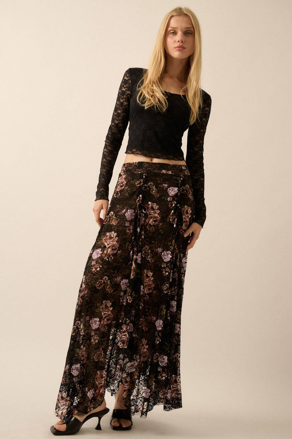 Black Floral Handkerchief - Hem Lace Maxi Skirt - Purpose + Passion Boutique