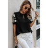 Black Floral Keyhole Puff Sleeve Blouse - Purpose + Passion Boutique