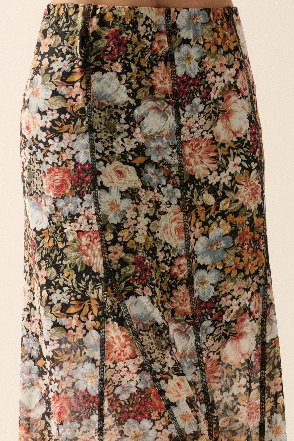 Black Floral Knit Inverted Seam Maxi Skirt - Purpose + Passion Boutique