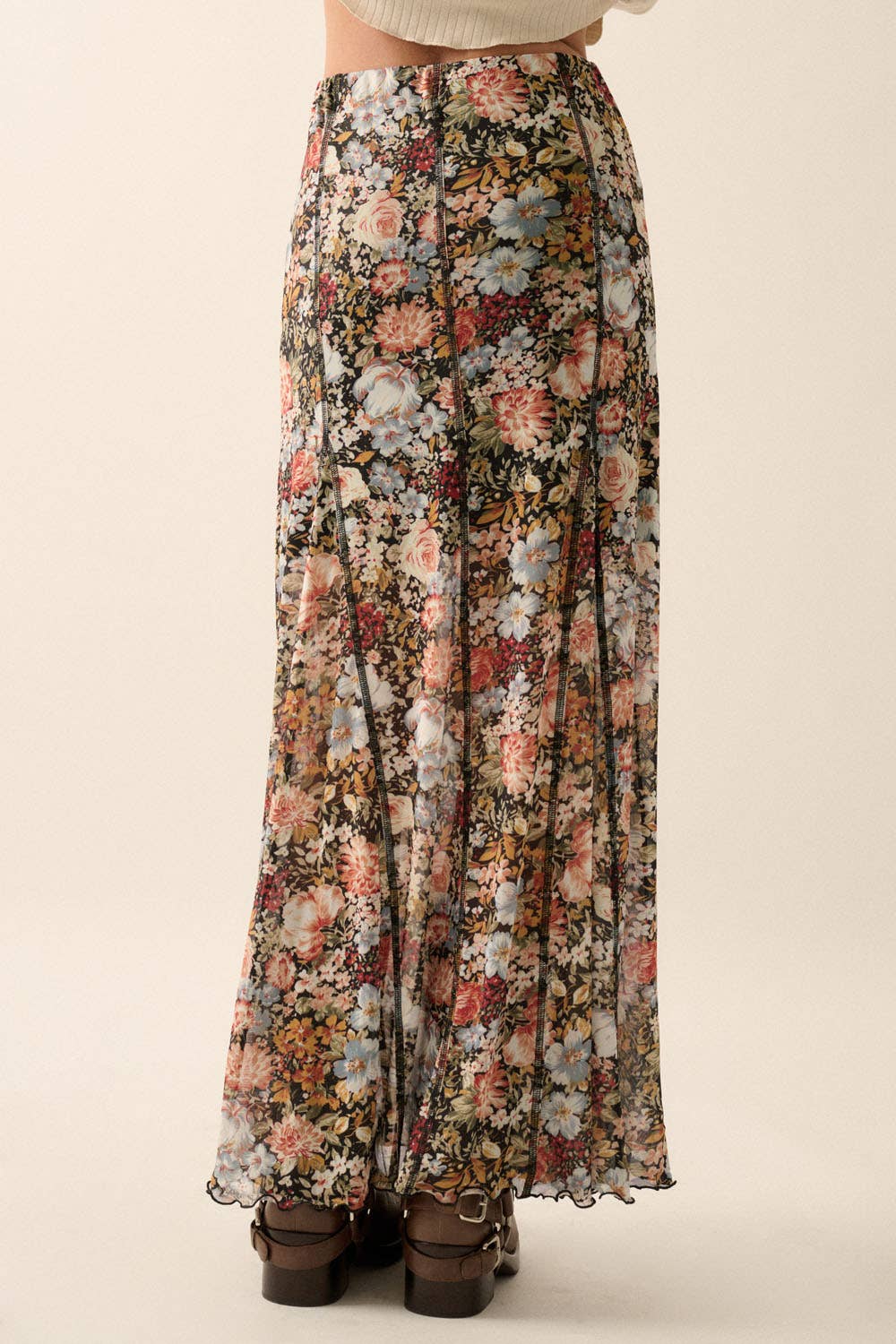 Black Floral Knit Inverted Seam Maxi Skirt - Purpose + Passion Boutique