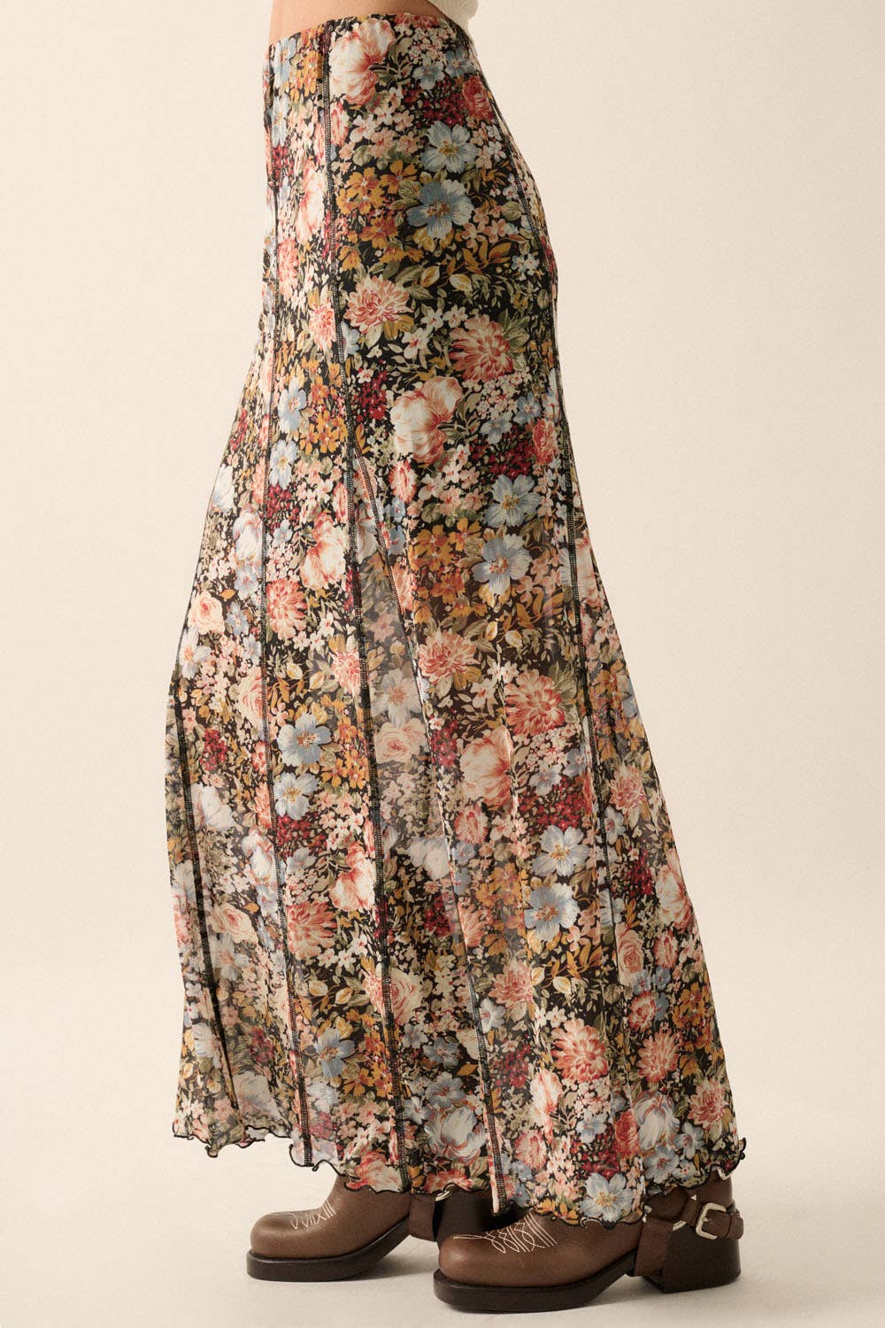 Black Floral Knit Inverted Seam Maxi Skirt - Purpose + Passion Boutique