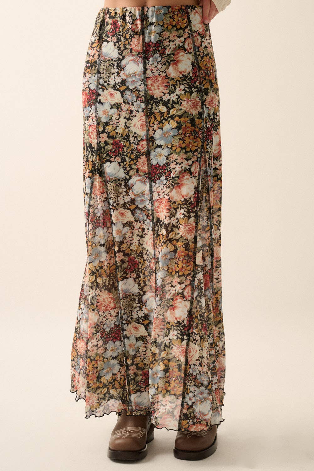 Black Floral Knit Inverted Seam Maxi Skirt - Purpose + Passion Boutique