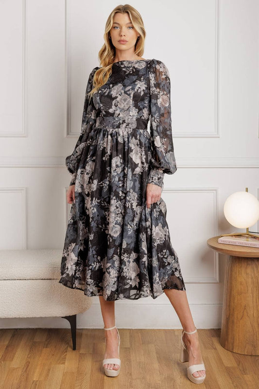 Black Floral Midi Dress - Purpose + Passion Boutique