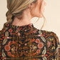 Black Floral Print Trim Blouse - Purpose + Passion Boutique