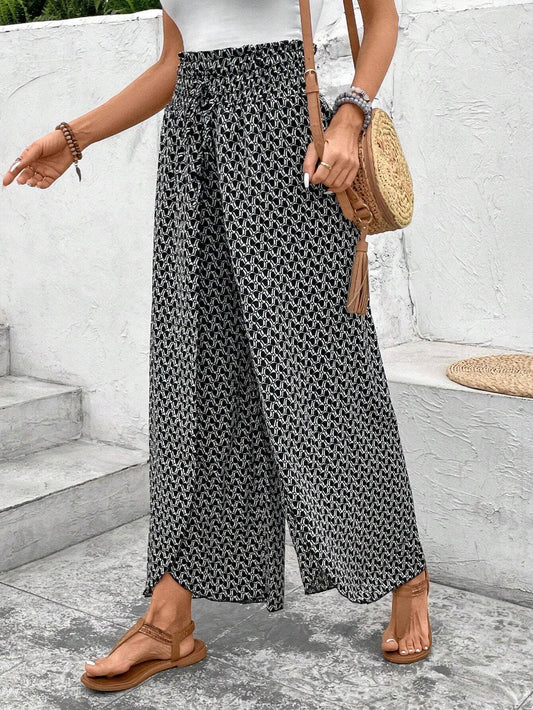 Black Floral Side Slit Wide Leg Culottes - Purpose + Passion Boutique