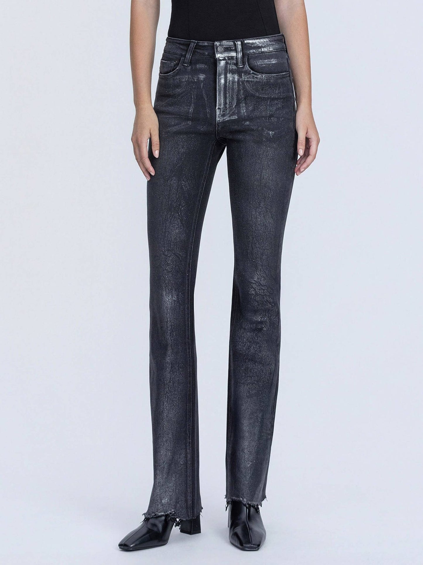 Black High Rise Bootcut Metalic Coated Jeans - Purpose + Passion Boutique