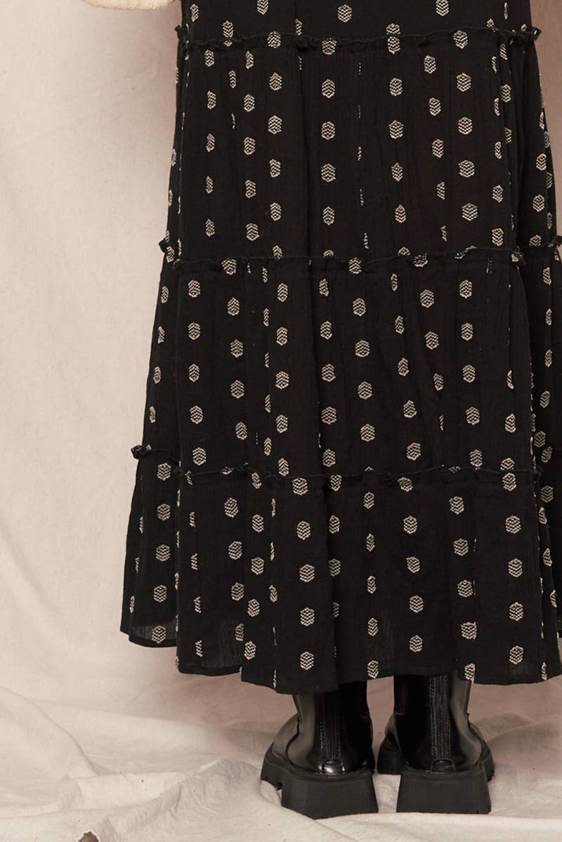 Black Ivory Lurex Polka Dot Tiered Maxi Skirt - Purpose + Passion Boutique