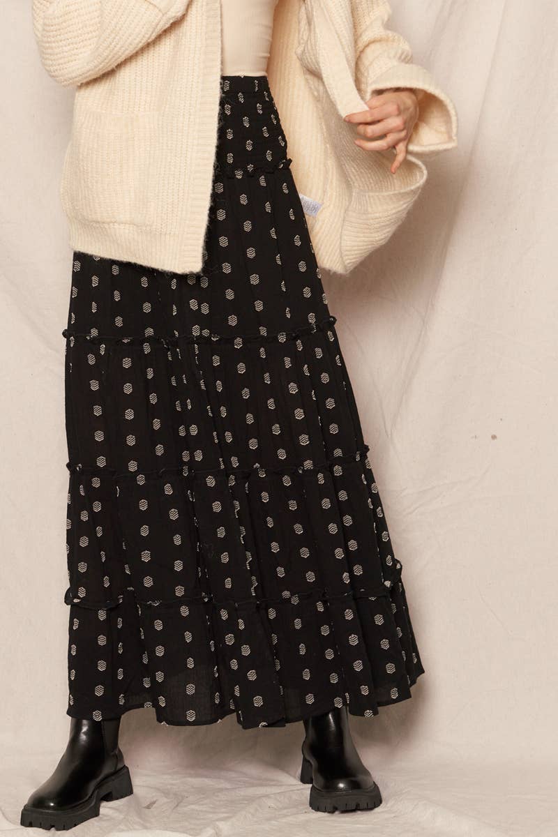 Black Ivory Lurex Polka Dot Tiered Maxi Skirt - Purpose + Passion Boutique