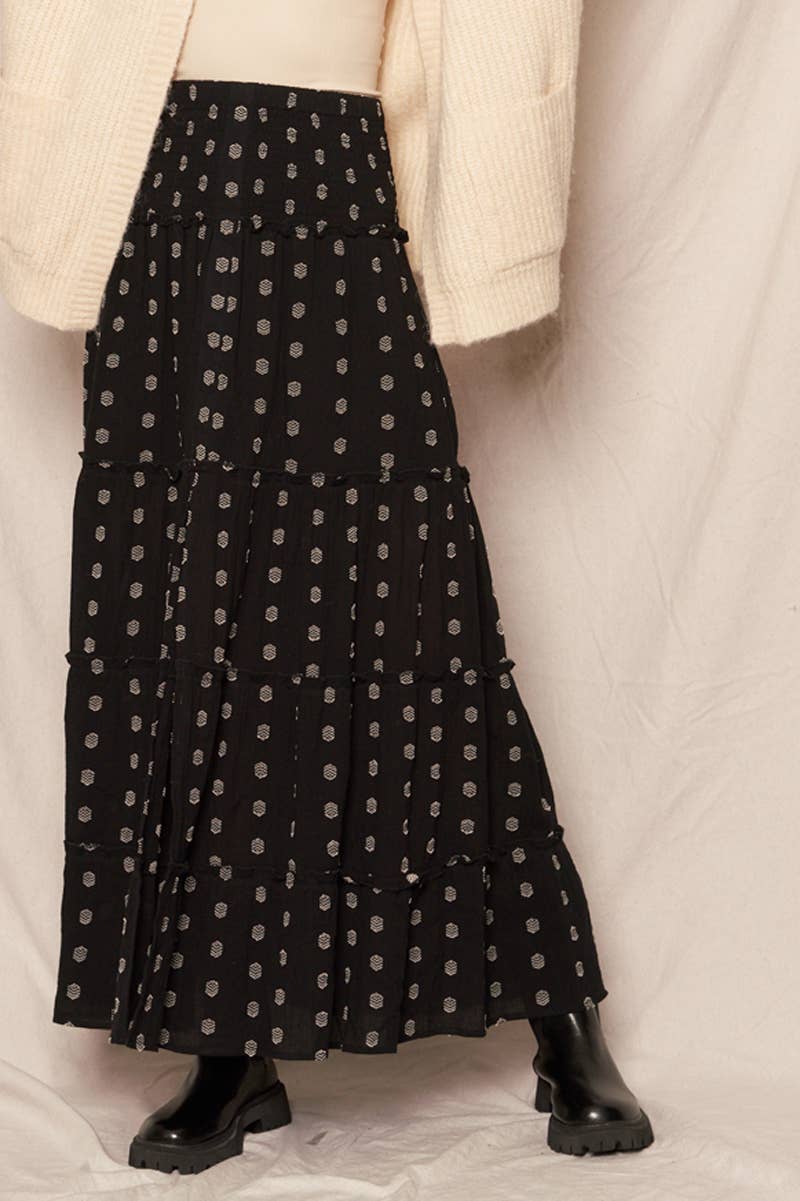 Black Ivory Lurex Polka Dot Tiered Maxi Skirt - Purpose + Passion Boutique