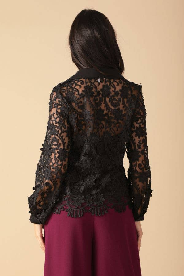 Black Lace Collar Top - Purpose + Passion Boutique