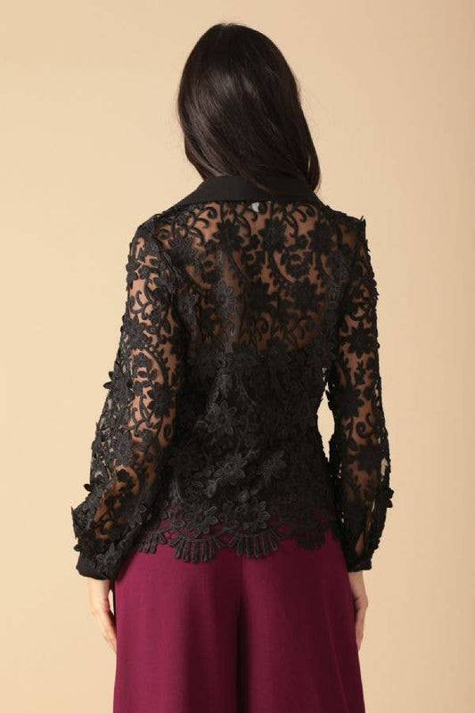 Black Lace Collar Top - Purpose + Passion Boutique