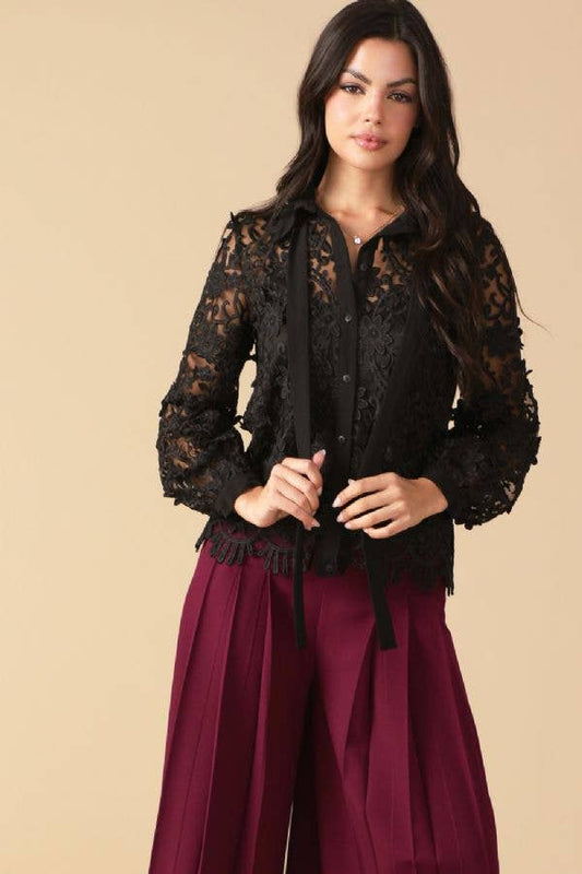 Black Lace Collar Top - Purpose + Passion Boutique