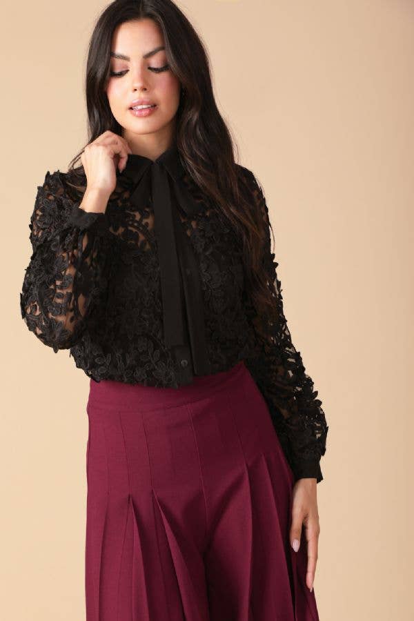 Black Lace Collar Top - Purpose + Passion Boutique