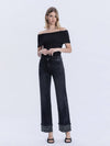 Black Mid - Rise Rhinestone Cuffed Slim Wide Leg - Purpose + Passion Boutique
