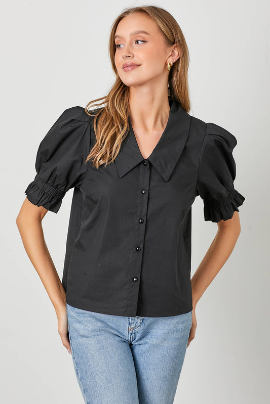 Black Poplin Collar Blouse - Purpose + Passion Boutique