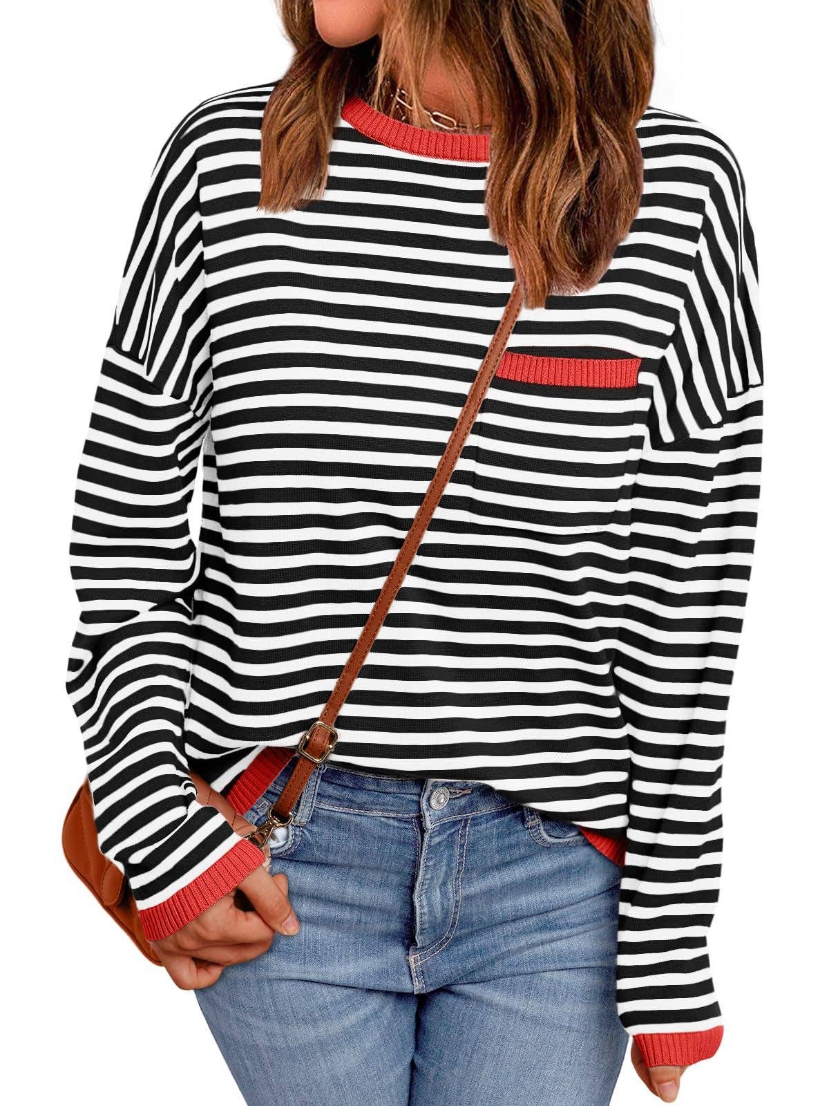 Black /Red Striped Color - Block Long - Sleeve - Purpose + Passion Boutique