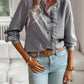 Black Ruffle Button Down Long Sleeve Stripe Shirt - Purpose + Passion Boutique