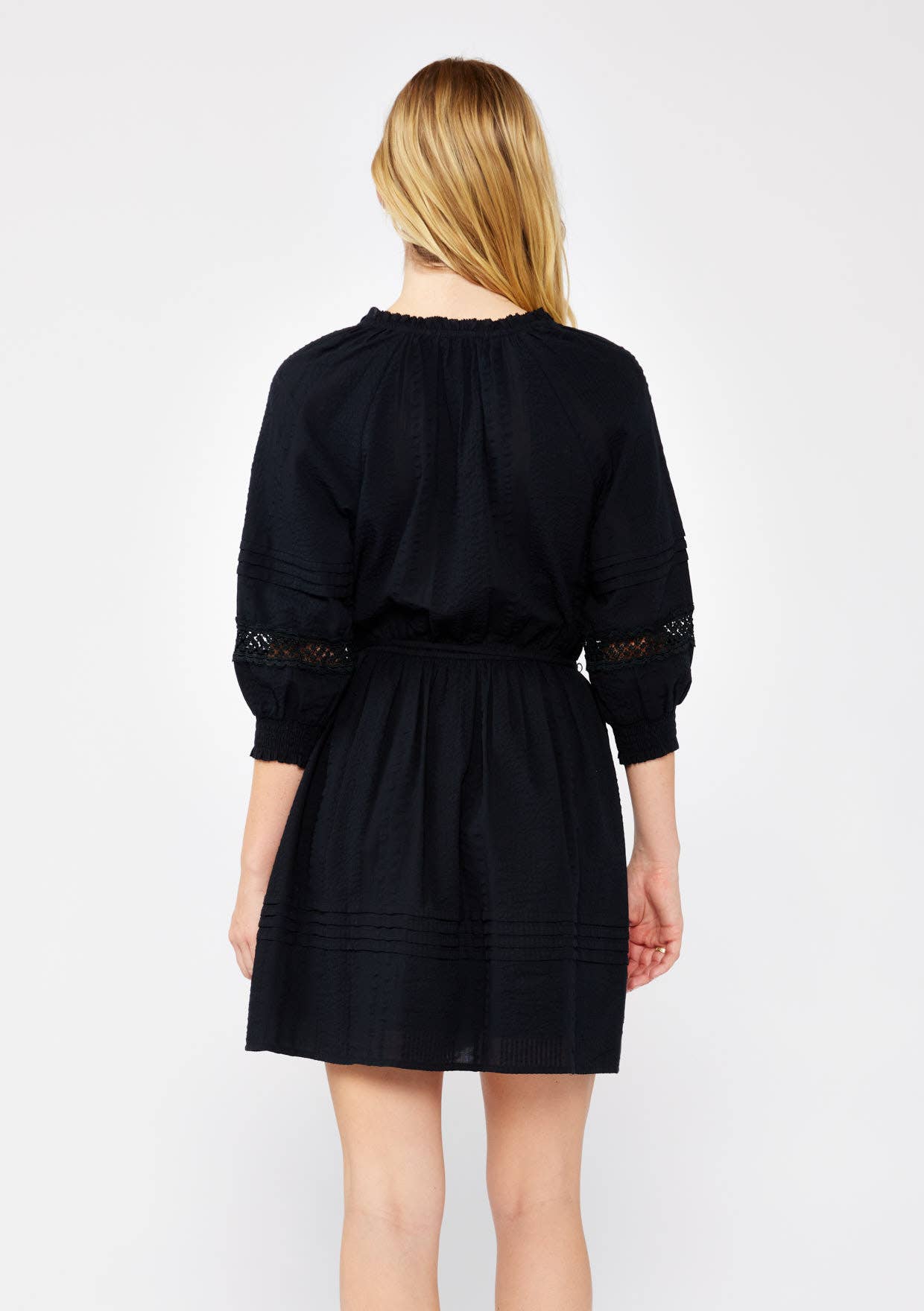 Black Ruffle Neck Mini Dress with Lace - Purpose + Passion Boutique