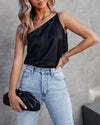 Black Satin Blouses with Slant Straps - Purpose + Passion Boutique