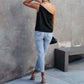 Black Satin Blouses with Slant Straps - Purpose + Passion Boutique