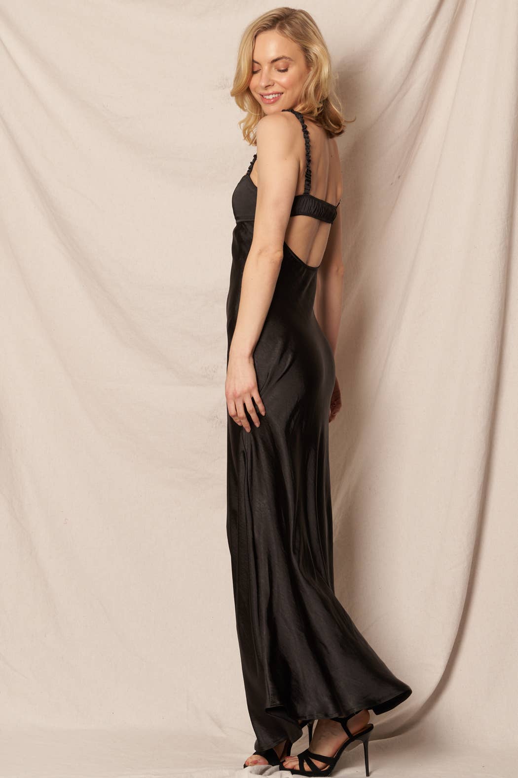 Black Sleeveless Sweetheart Neckline Satin Maxi Dress - Purpose + Passion Boutique