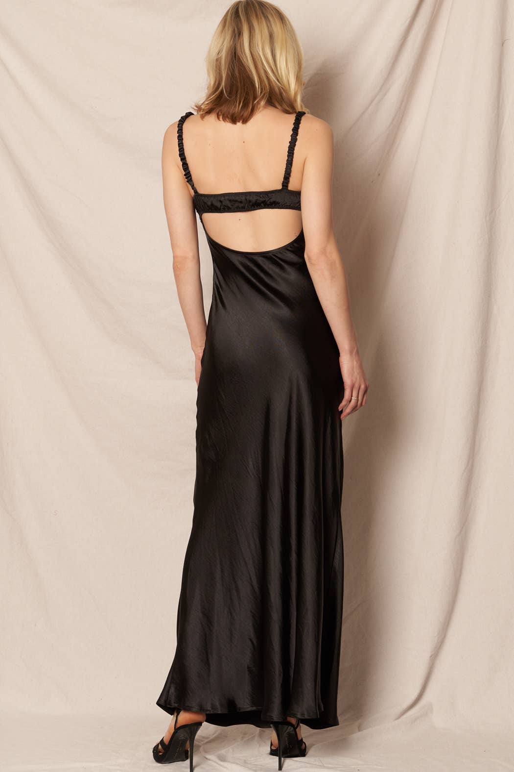 Black Sleeveless Sweetheart Neckline Satin Maxi Dress - Purpose + Passion Boutique