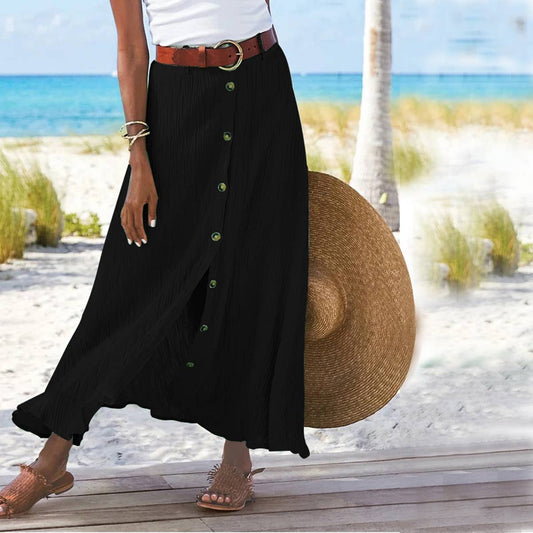 Black Slit A - Line Mid - Waist Long Skirt - Purpose + Passion Boutique