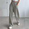 Black Striped Drawstring Straight Wide Leg Pants - Purpose + Passion Boutique