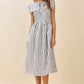 Black Striped Ruffled Square Collar Front Tie Midi Dress - Purpose + Passion Boutique