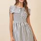 Black Striped Ruffled Square Collar Front Tie Midi Dress - Purpose + Passion Boutique