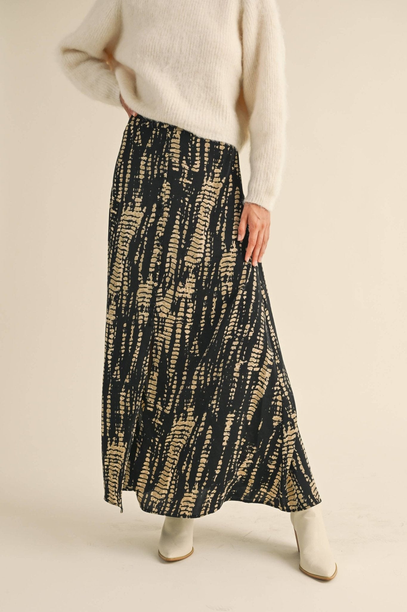 Black + Tan Pattern Long Skirt - Purpose + Passion Boutique