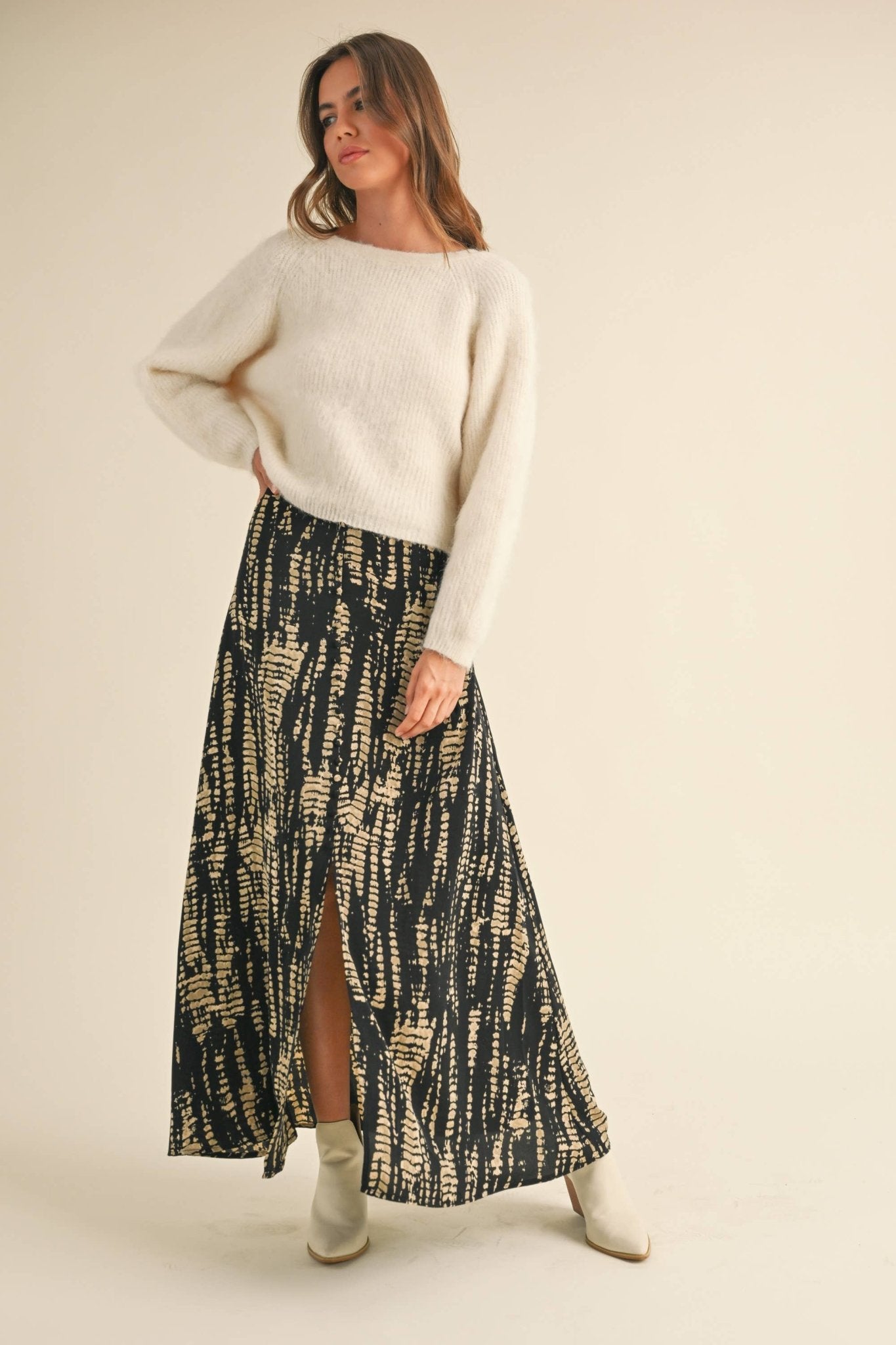 Black + Tan Pattern Long Skirt - Purpose + Passion Boutique