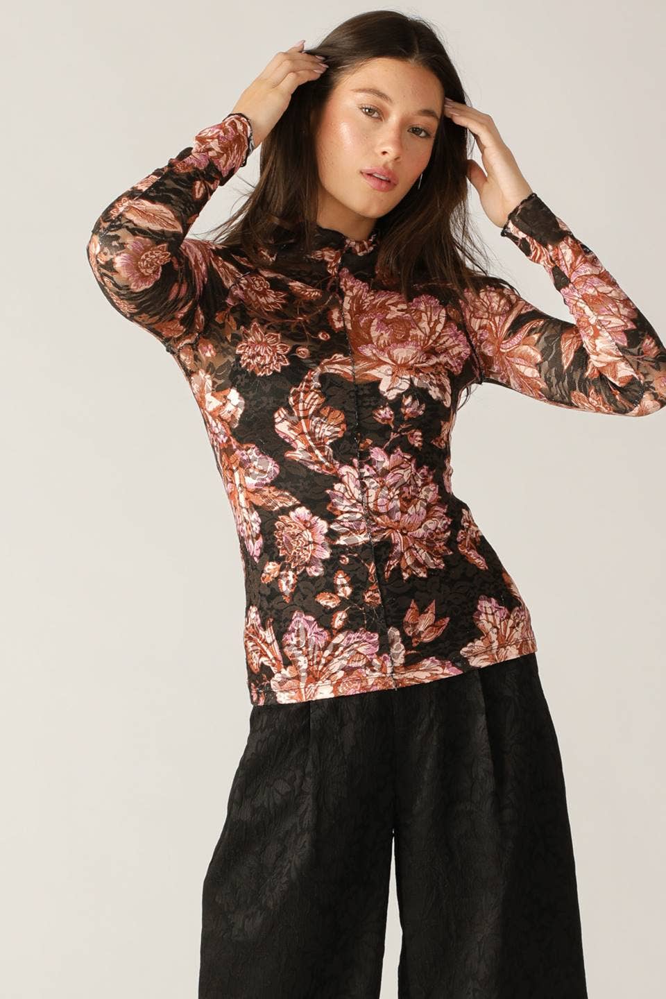 Black Taupe Stretch Lace Top - Purpose + Passion Boutique