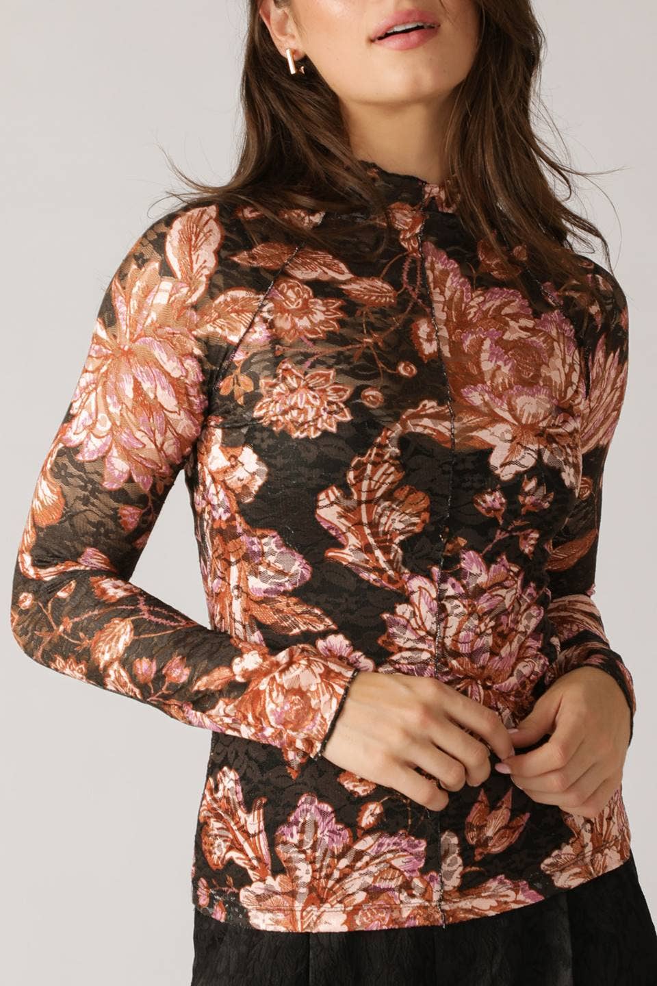 Black Taupe Stretch Lace Top - Purpose + Passion Boutique