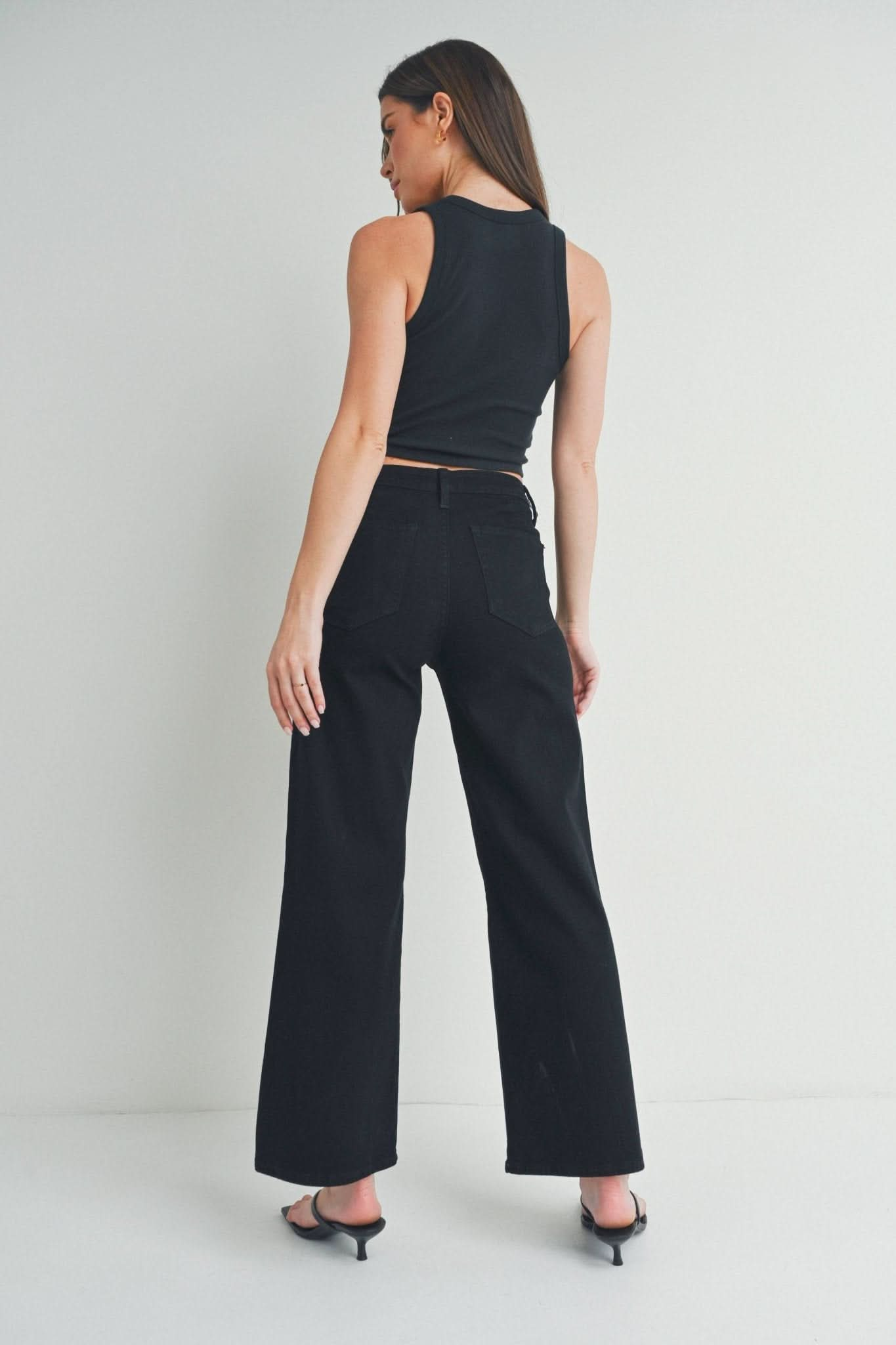 Black Trouser Wide Leg Stretch Jeans - Purpose + Passion Boutique