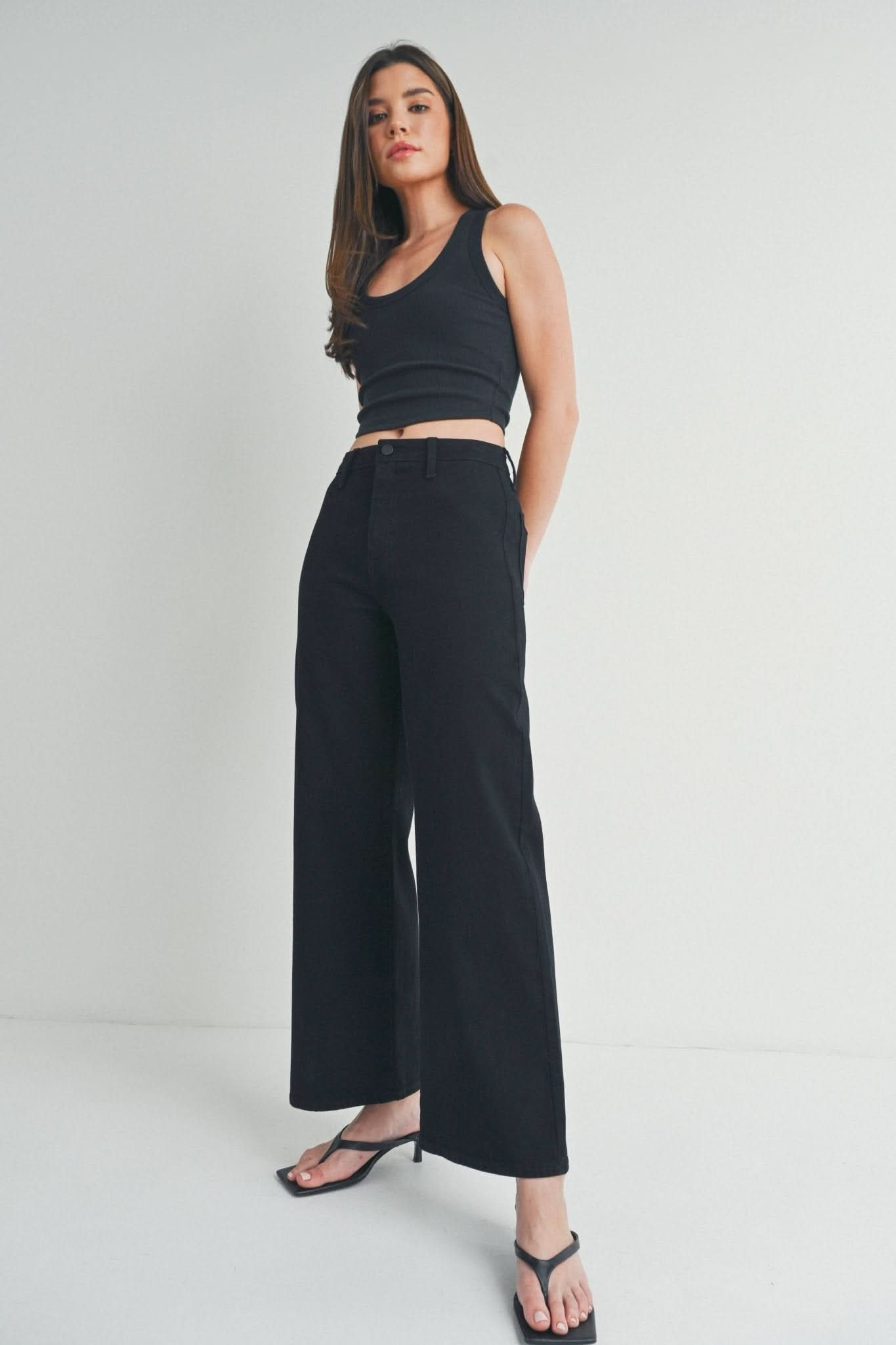 Black Trouser Wide Leg Stretch Jeans - Purpose + Passion Boutique