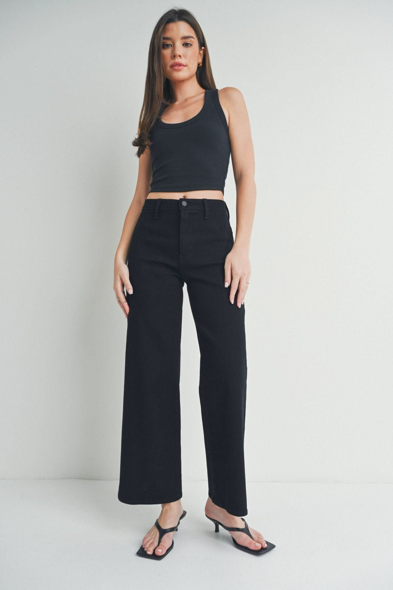 Black Trouser Wide Leg Stretch Jeans - Purpose + Passion Boutique