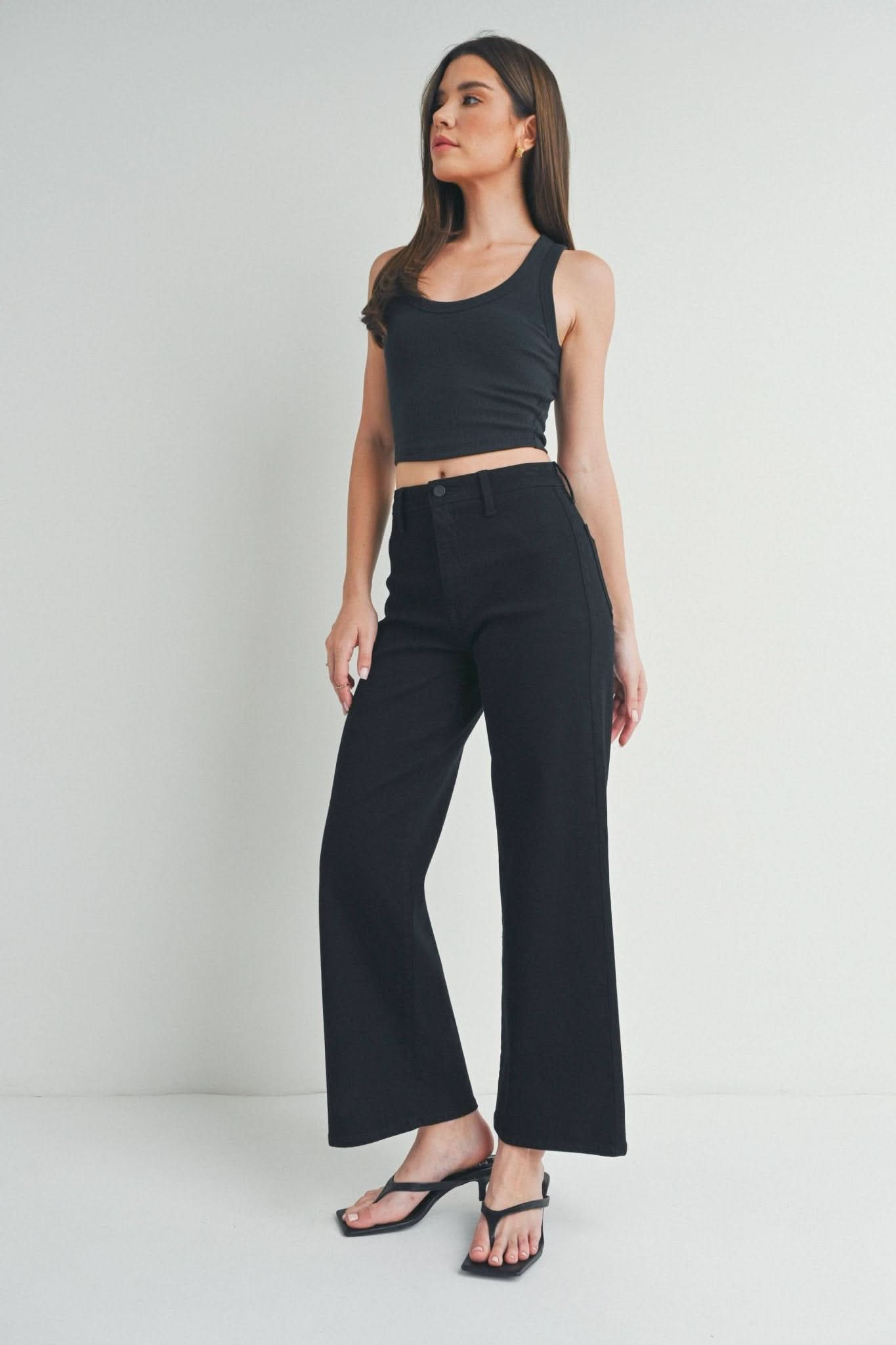 Black Trouser Wide Leg Stretch Jeans - Purpose + Passion Boutique