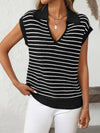 Black V - Neck Striped Lapel Knitted Vest Top - Purpose + Passion Boutique